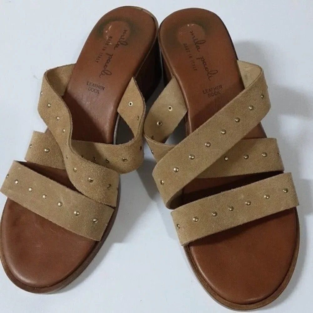 Mila Paoli women sandals leather suede 8 tan casual vacation beach summer